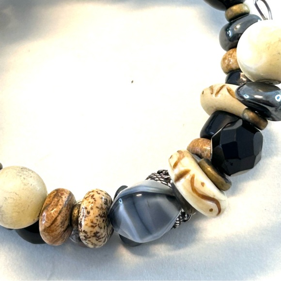 Bohemian Coil Bracelet Natural and Carved Beads - Picture 7 of 12